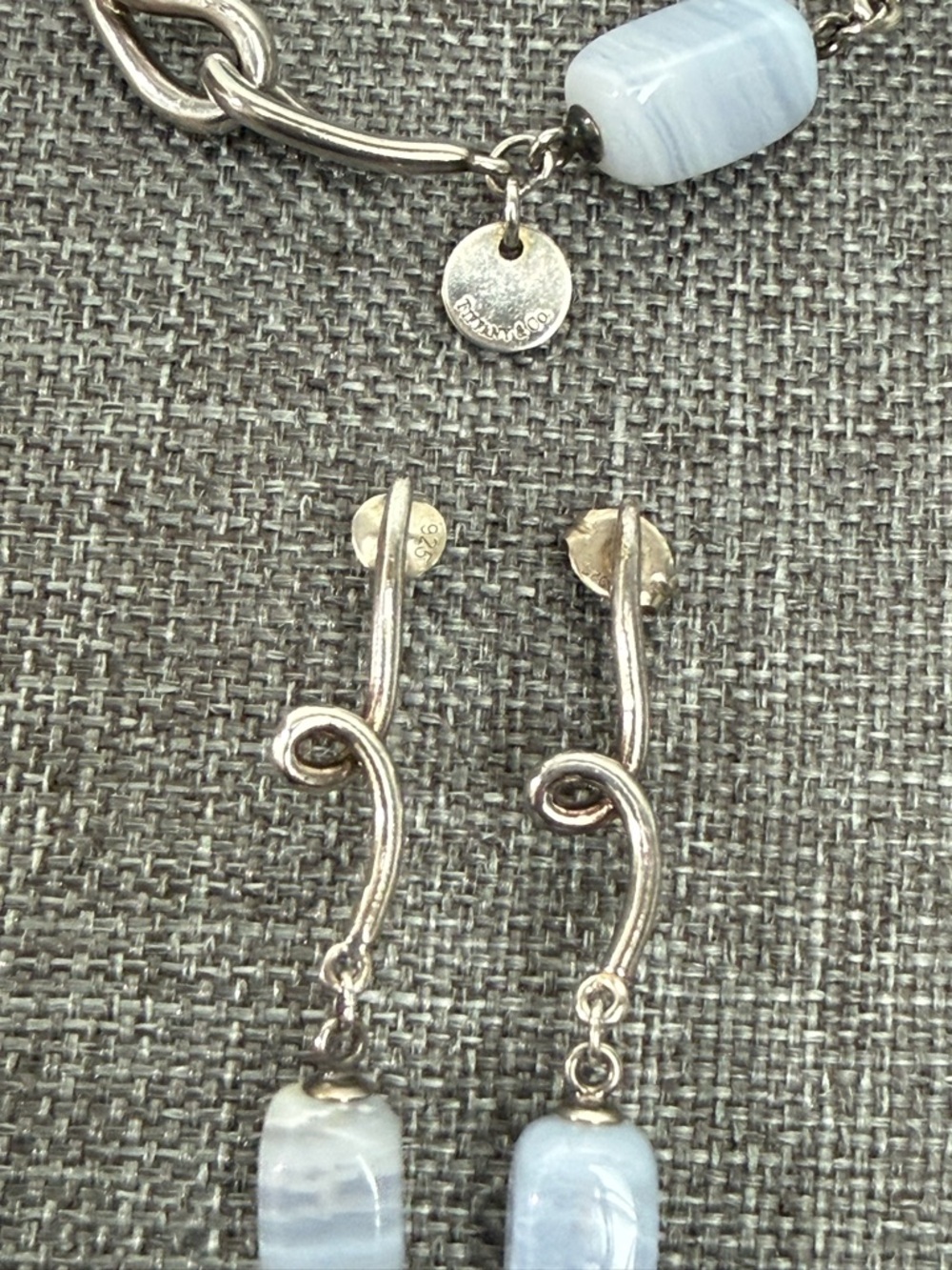 Tiffany blue lace agate chalcedony necklace 16” silver 925 authentic w/bag - Picture 9 of 11